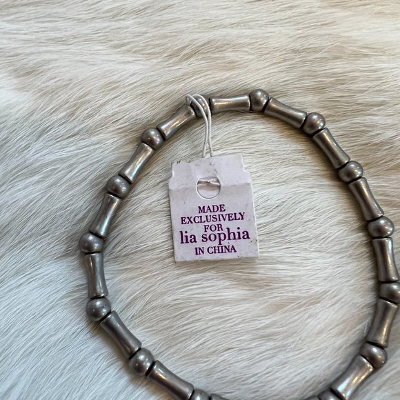 LIa Sophia Dot Dash Bead Stretch Bracelet Silver Tone Metal Minimalist 14832 - Picture 9 of 11